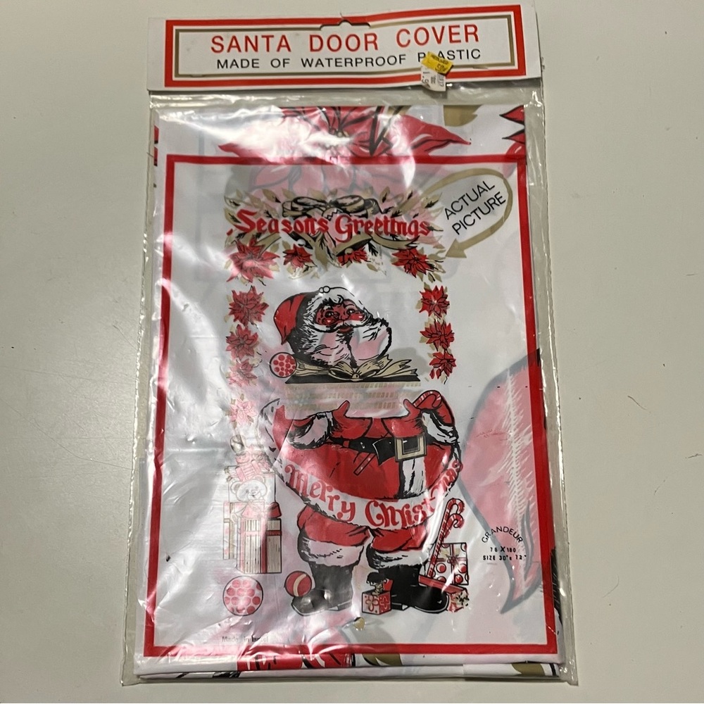 Vintage NEW Grandeur Christmas Santa Plastic Door Cover 30"x72" Made in Israel